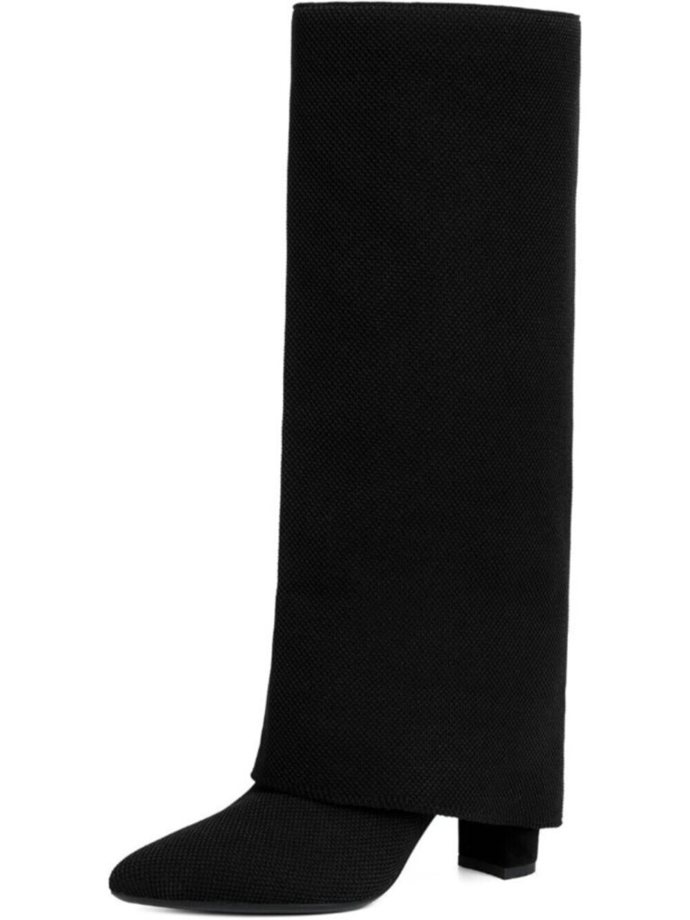 🆕Women Black Faux Leather Fashion Pointed Toe Side Zipper Fold Over Tall Boots